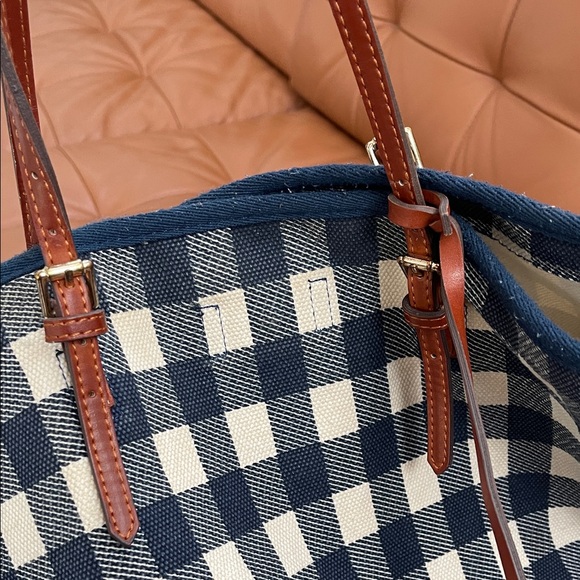 Anthropologie Blue and White Checkered Tote Bag with Pouch - Picture 11 of 11